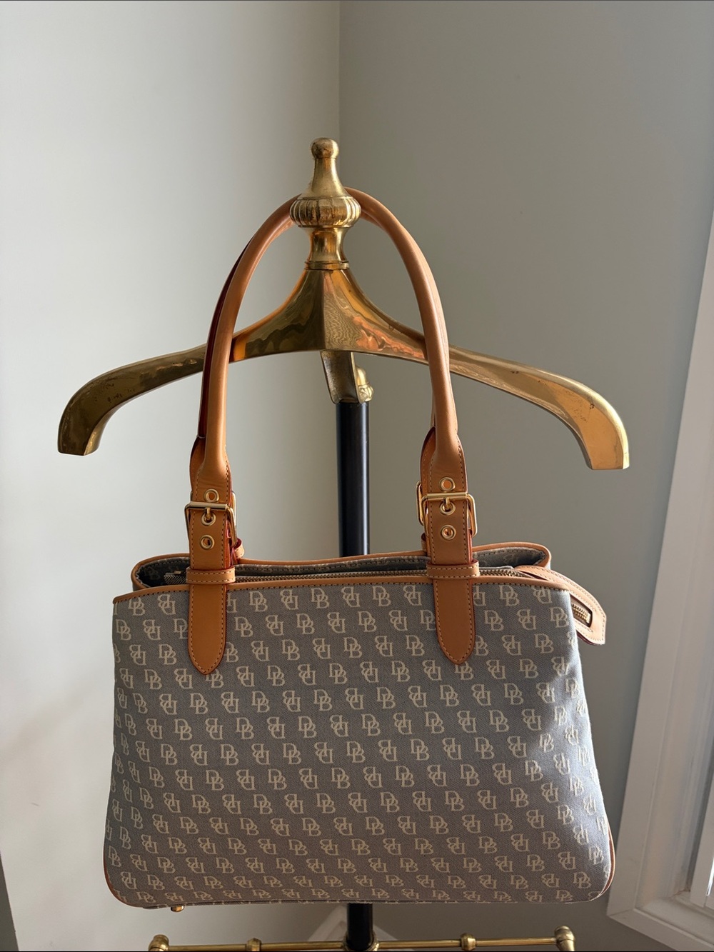 Dooney & Bourke Gray Monogram Tote with Tan Trim